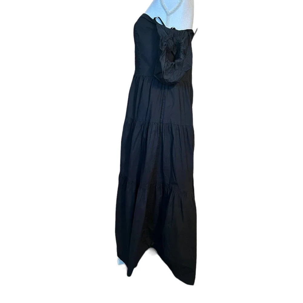 Staud Elio Cotton Poplin Off Shoulder Black Midi Dress Size 12 - Picture 6 of 9